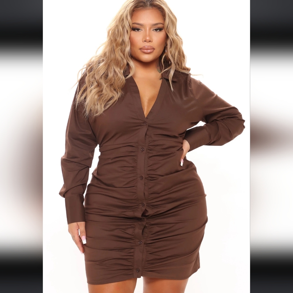 Fashion Nova Always in a Ruche Shirt Dress